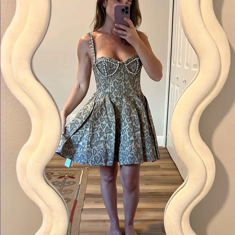 AREA Tan Heart Leopard Godet Minidress (2) - Picture 4 of 6